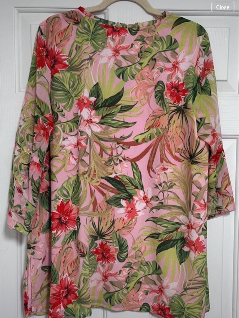 J Jill Petites Floral Pink Tie-Neck Tropical Print Women’s Top LP - Picture 3 of 3